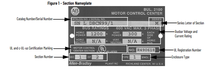 How do I understand what the nameplate information on a Centerline 2100 MCC is?