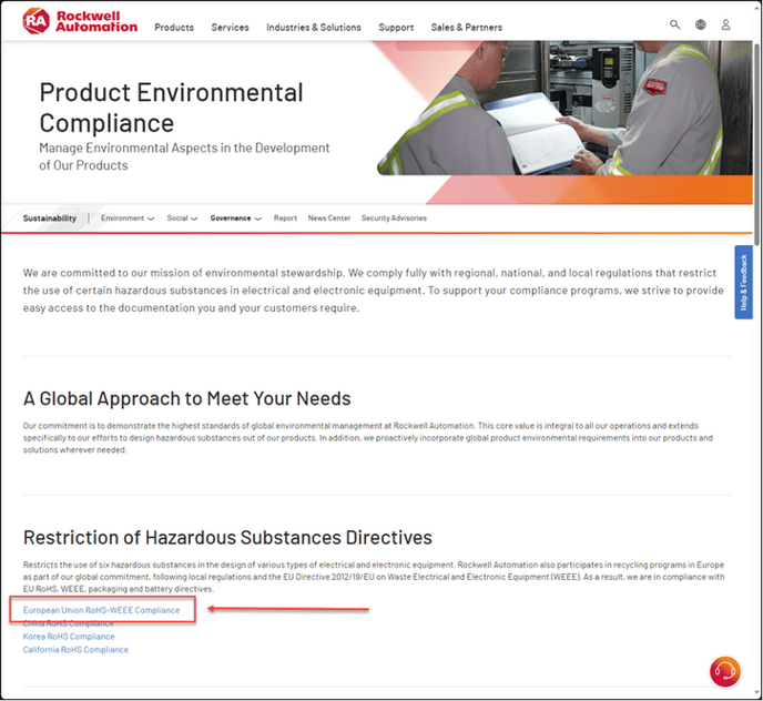 product environmental compliance page