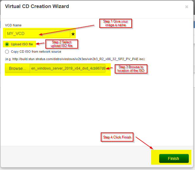 How to create Stratus Virtual image from an ISO image located on a window10 share. 3