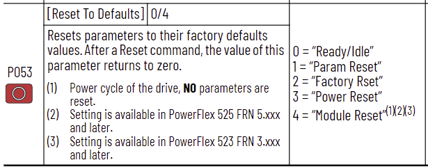 How do I factory reset a PowerFlex 523 / 525 Drive?